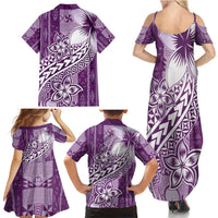 Tonga Kupesi Ngatu Family Matching Summer Maxi Dress and Hawaiian Shirt Vintage Purple Plumeria
