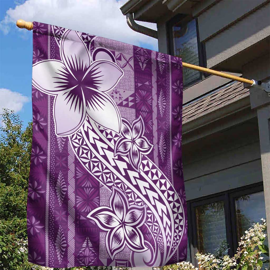Tonga Kupesi Ngatu Garden Flag Vintage Purple Plumeria