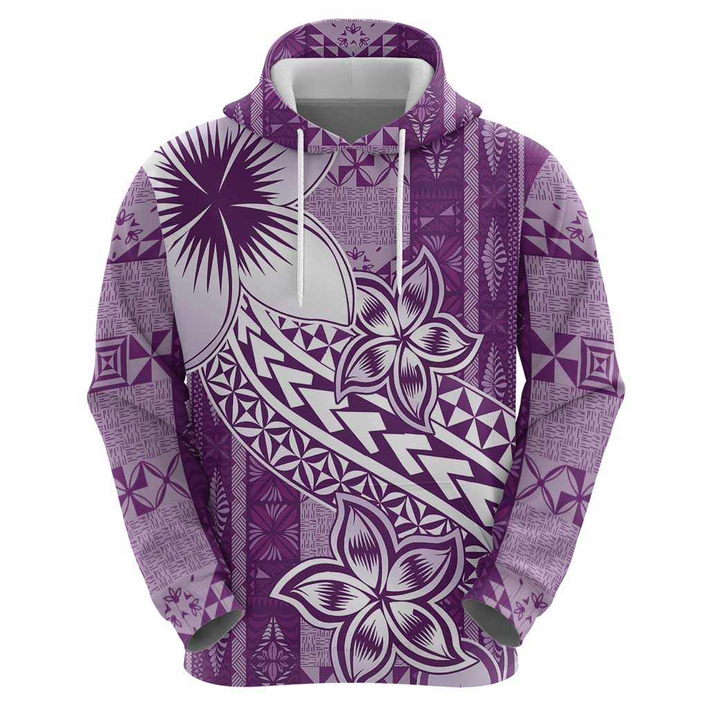 Tonga Kupesi Ngatu Hoodie Vintage Purple Plumeria