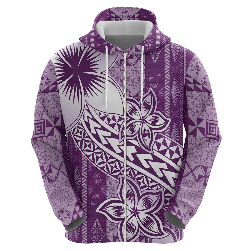 Tonga Kupesi Ngatu Hoodie Vintage Purple Plumeria