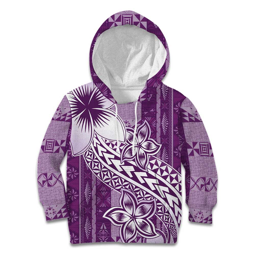 Tonga Kupesi Ngatu Kid Hoodie Vintage Purple Plumeria