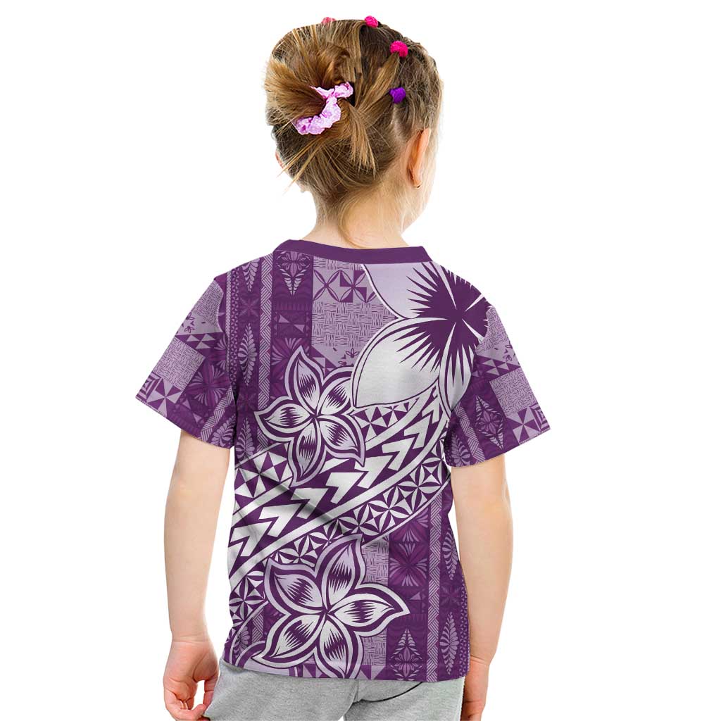 Tonga Kupesi Ngatu Kid T Shirt Vintage Purple Plumeria LT05 - Polynesian Pride