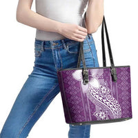Tonga Kupesi Ngatu Leather Tote Bag Vintage Purple Plumeria