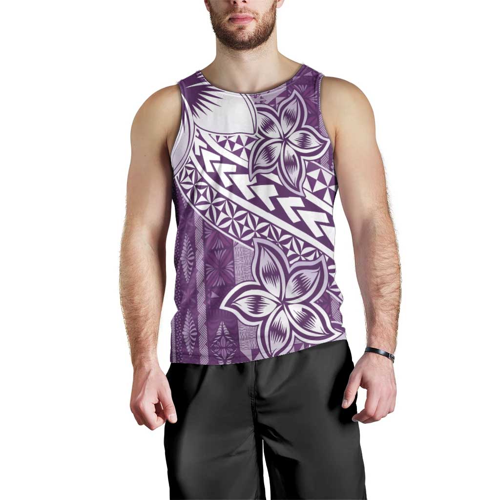 Tonga Kupesi Ngatu Men Tank Top Vintage Purple Plumeria