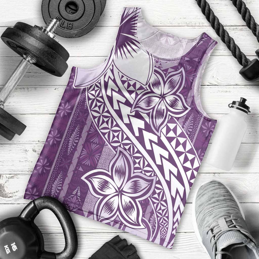 Tonga Kupesi Ngatu Men Tank Top Vintage Purple Plumeria