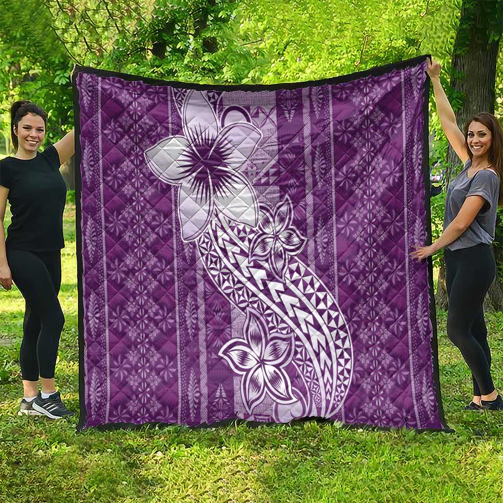 Tonga Kupesi Ngatu Quilt Vintage Purple Plumeria