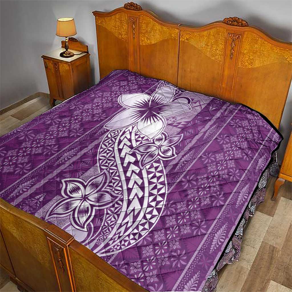 Tonga Kupesi Ngatu Quilt Vintage Purple Plumeria