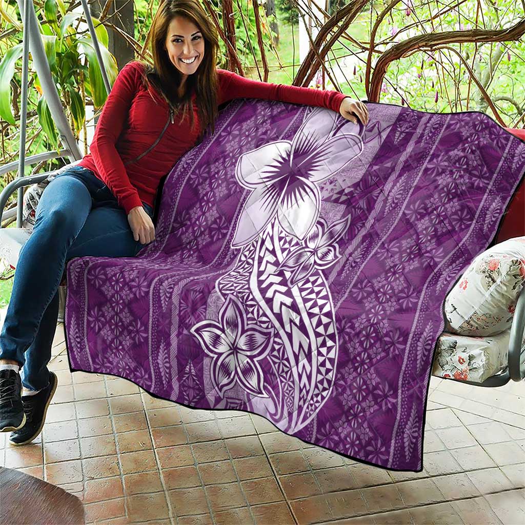 Tonga Kupesi Ngatu Quilt Vintage Purple Plumeria