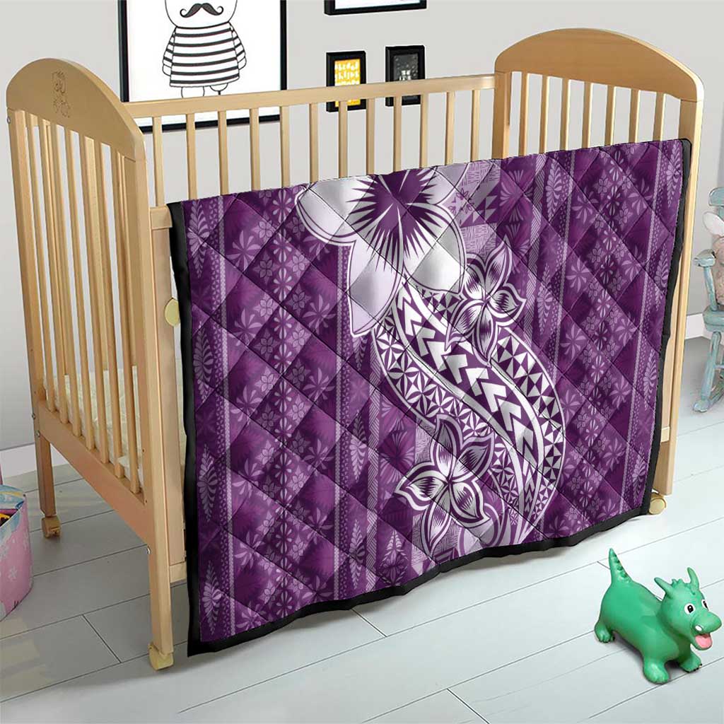 Tonga Kupesi Ngatu Quilt Vintage Purple Plumeria