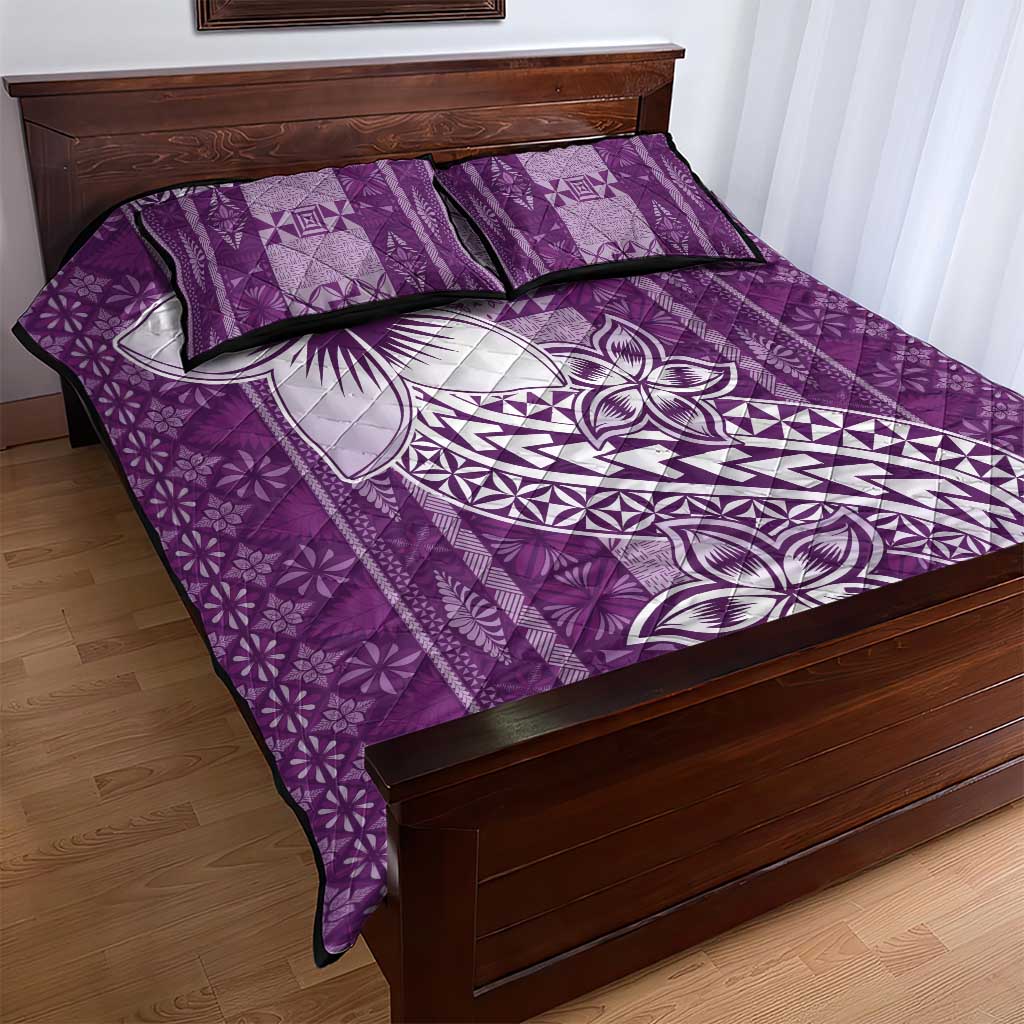 Tonga Kupesi Ngatu Quilt Bed Set Vintage Purple Plumeria