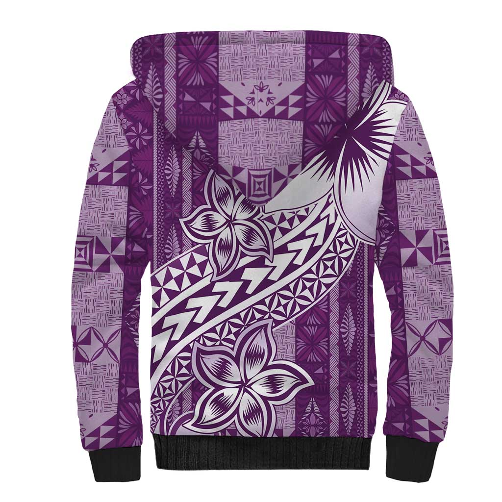 Tonga Kupesi Ngatu Sherpa Hoodie Vintage Purple Plumeria