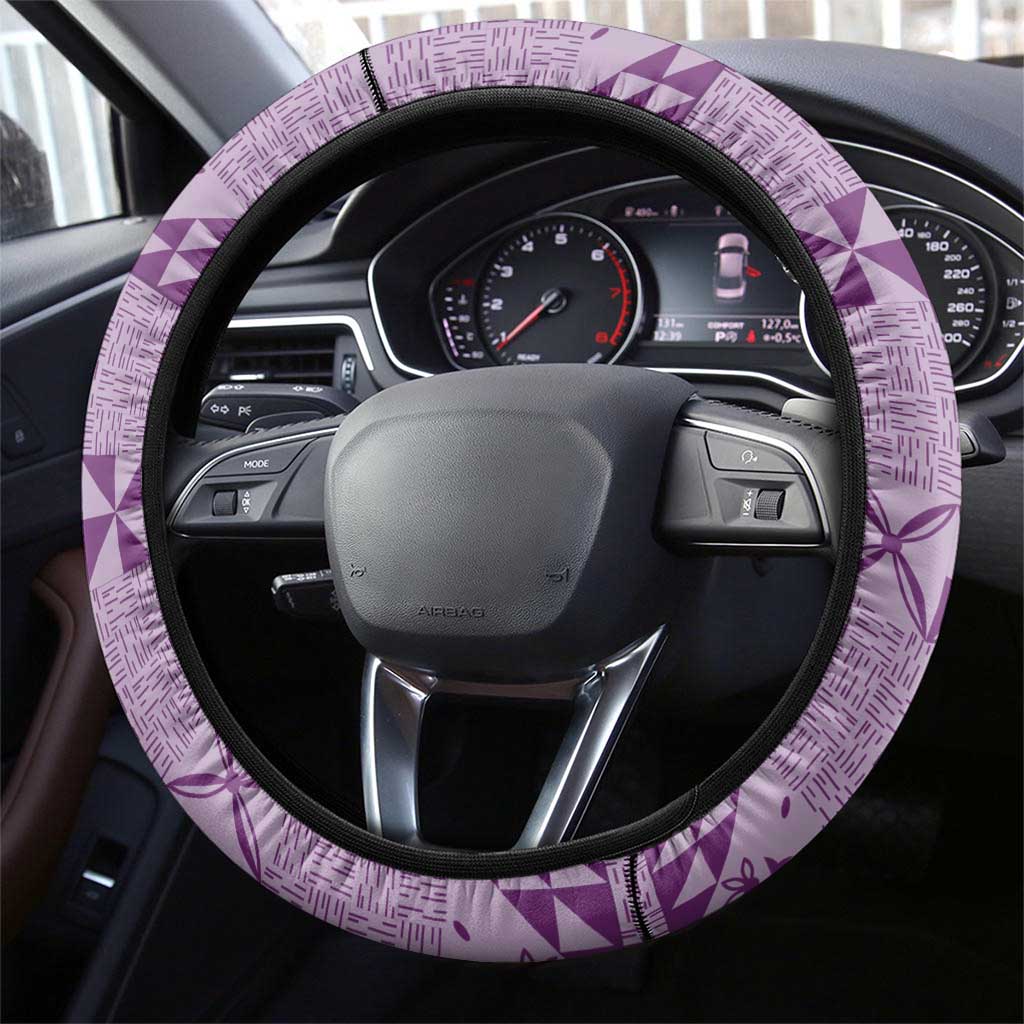 Tonga Kupesi Ngatu Steering Wheel Cover Vintage Purple Plumeria