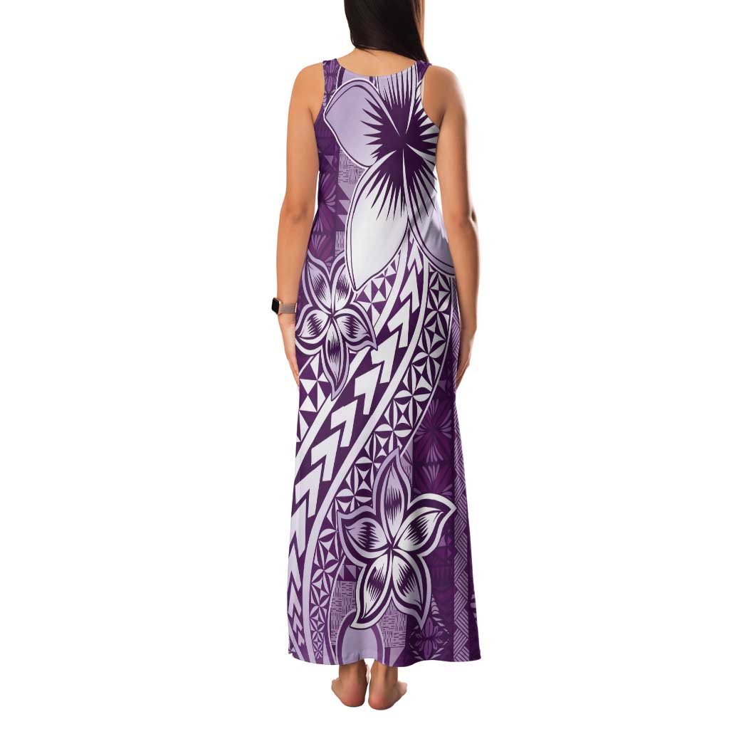 Tonga Kupesi Ngatu Tank Maxi Dress Vintage Purple Plumeria