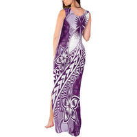 Tonga Kupesi Ngatu Tank Maxi Dress Vintage Purple Plumeria