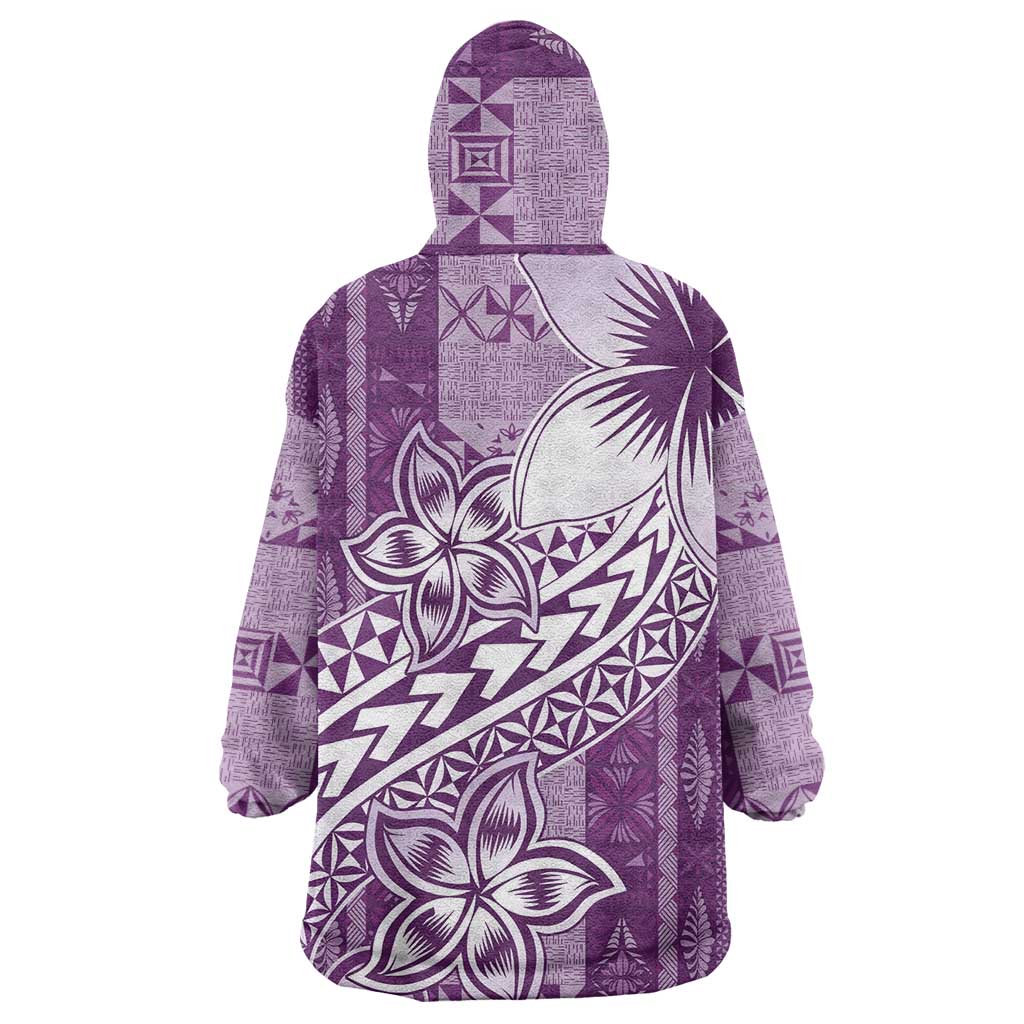 Tonga Kupesi Ngatu Wearable Blanket Hoodie Vintage Purple Plumeria