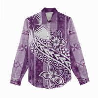 Tonga Kupesi Ngatu Women Casual Shirt Vintage Purple Plumeria