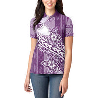 Tonga Kupesi Ngatu Women Polo Shirt Vintage Purple Plumeria