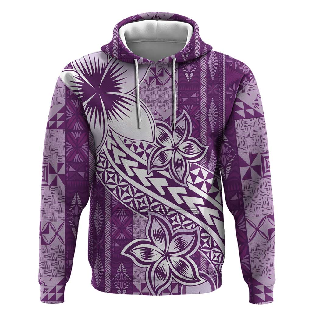 Tonga Kupesi Ngatu Zip Hoodie Vintage Purple Plumeria