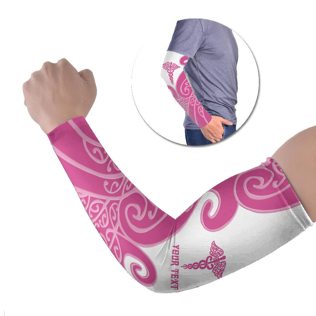 Personalised New Zealand Nurse Arm Sleeves Maori Koru Pink Version
