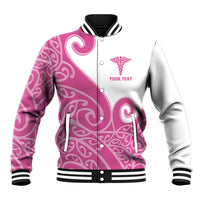Personalised New Zealand Nurse Baseball Jacket Maori Koru Pink Version LT05 Unisex Pink - Polynesian Pride