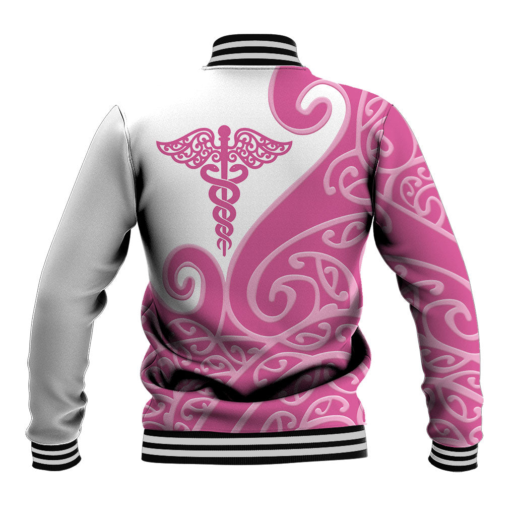 Personalised New Zealand Nurse Baseball Jacket Maori Koru Pink Version LT05 - Polynesian Pride