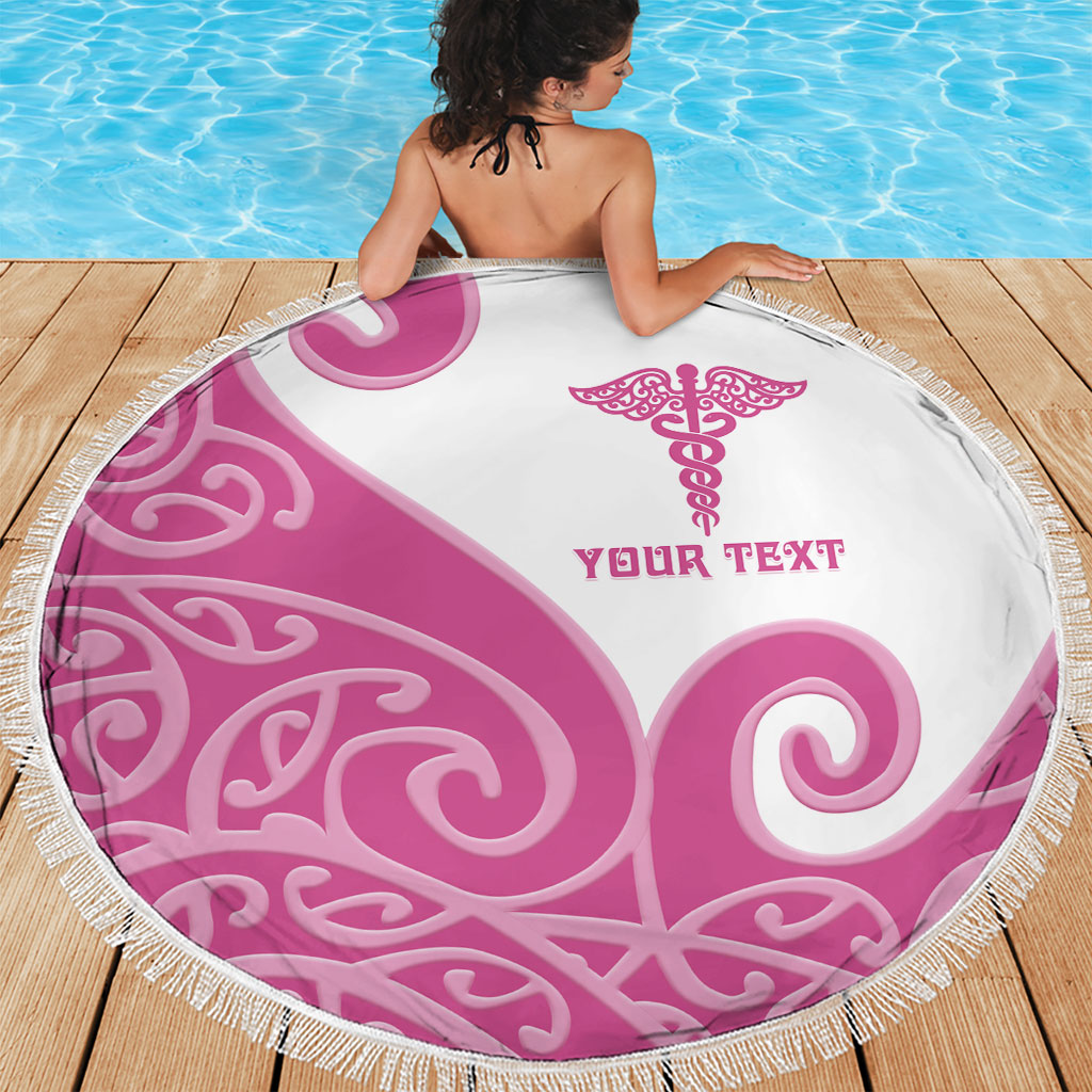Personalised New Zealand Nurse Beach Blanket Maori Koru Pink Version