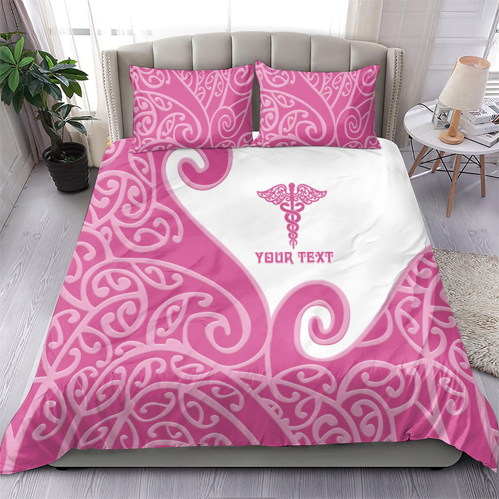 Personalised New Zealand Nurse Bedding Set Maori Koru Pink Version