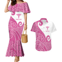 Personalised New Zealand Nurse Couples Matching Mermaid Dress and Hawaiian Shirt Maori Koru Pink Version