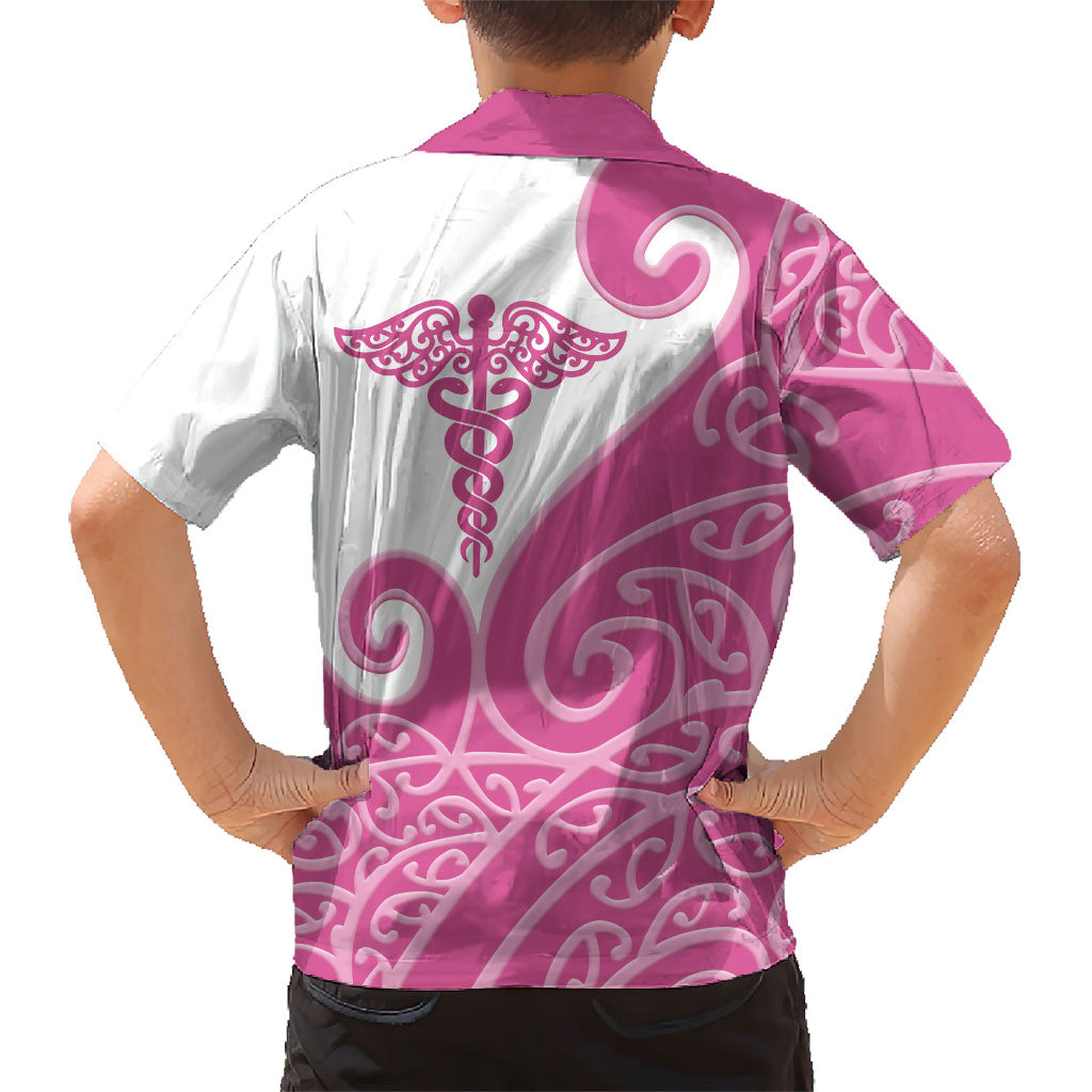 Personalised New Zealand Nurse Family Matching Long Sleeve Bodycon Dress and Hawaiian Shirt Maori Koru Pink Version