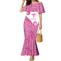 Personalised New Zealand Nurse Family Matching Mermaid Dress and Hawaiian Shirt Maori Koru Pink Version