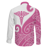 Personalised New Zealand Nurse Family Matching Off The Shoulder Long Sleeve Dress and Hawaiian Shirt Maori Koru Pink Version