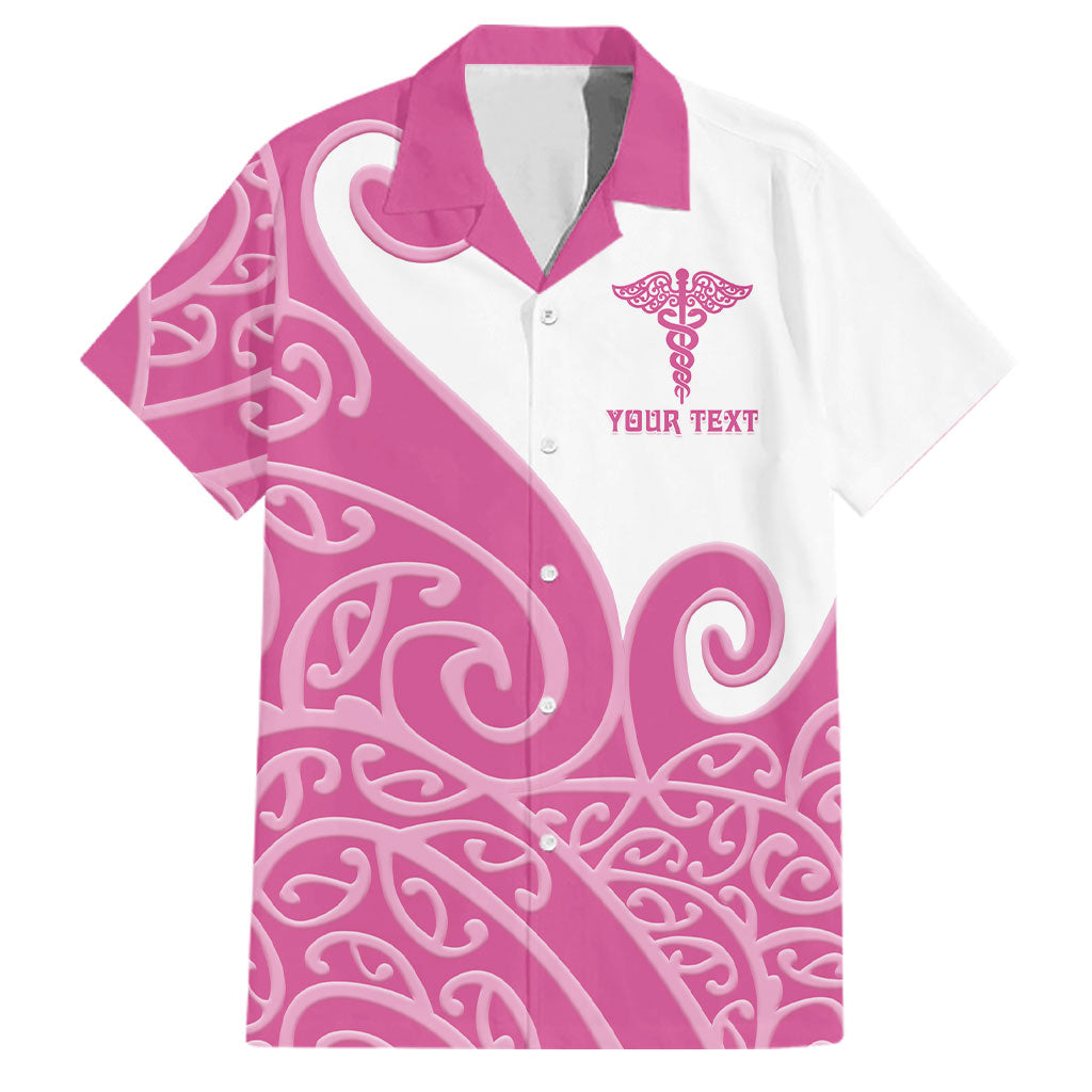 Personalised New Zealand Nurse Family Matching Short Sleeve Bodycon Dress and Hawaiian Shirt Maori Koru Pink Version