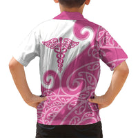 Personalised New Zealand Nurse Family Matching Summer Maxi Dress and Hawaiian Shirt Maori Koru Pink Version