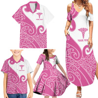 Personalised New Zealand Nurse Family Matching Summer Maxi Dress and Hawaiian Shirt Maori Koru Pink Version