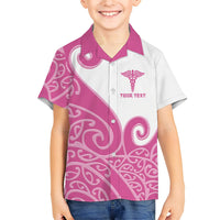 Personalised New Zealand Nurse Family Matching Summer Maxi Dress and Hawaiian Shirt Maori Koru Pink Version