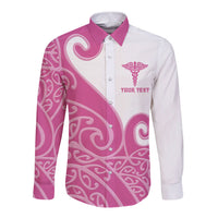Personalised New Zealand Nurse Long Sleeve Button Shirt Maori Koru Pink Version LT05 Unisex Pink - Polynesian Pride