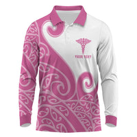 Personalised New Zealand Nurse Long Sleeve Polo Shirt Maori Koru Pink Version LT05 Pink - Polynesian Pride
