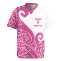 Personalised New Zealand Nurse Rugby Jersey Maori Koru Pink Version
