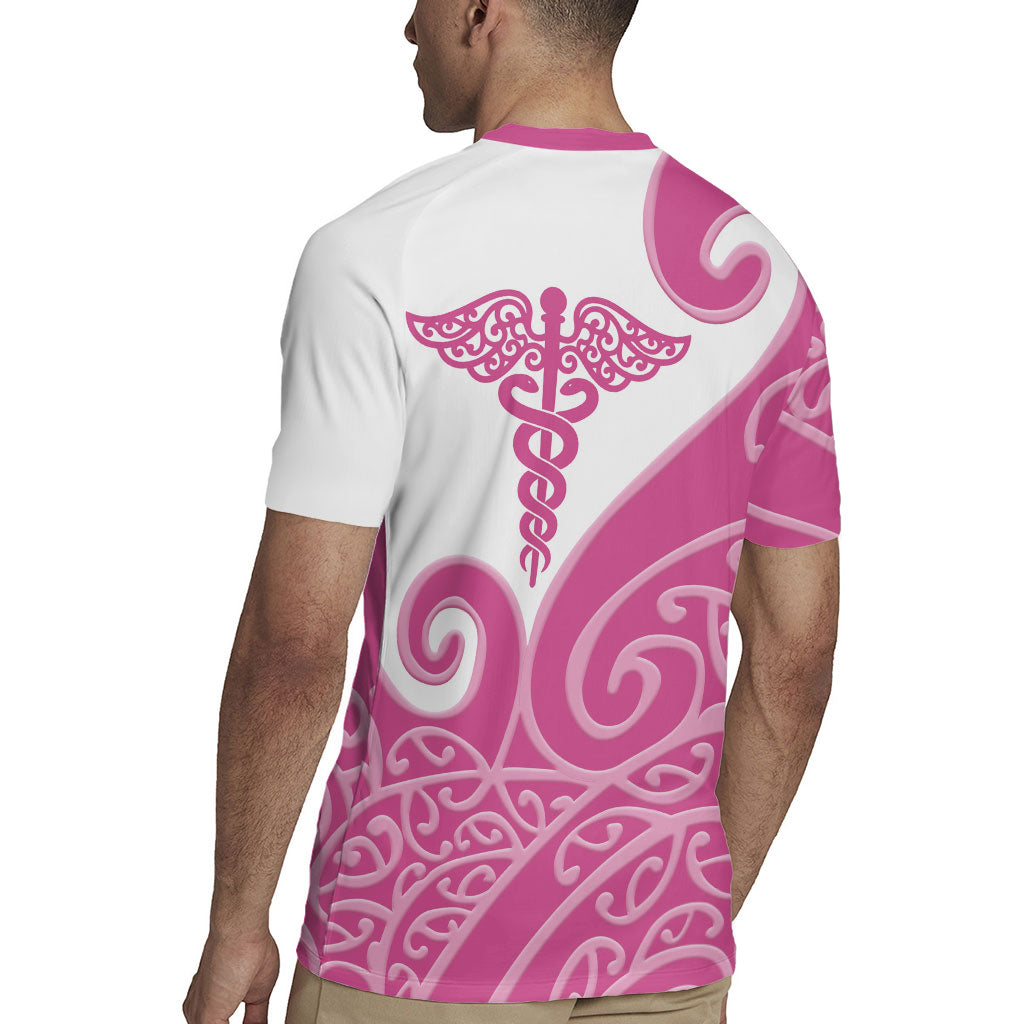 Personalised New Zealand Nurse Rugby Jersey Maori Koru Pink Version