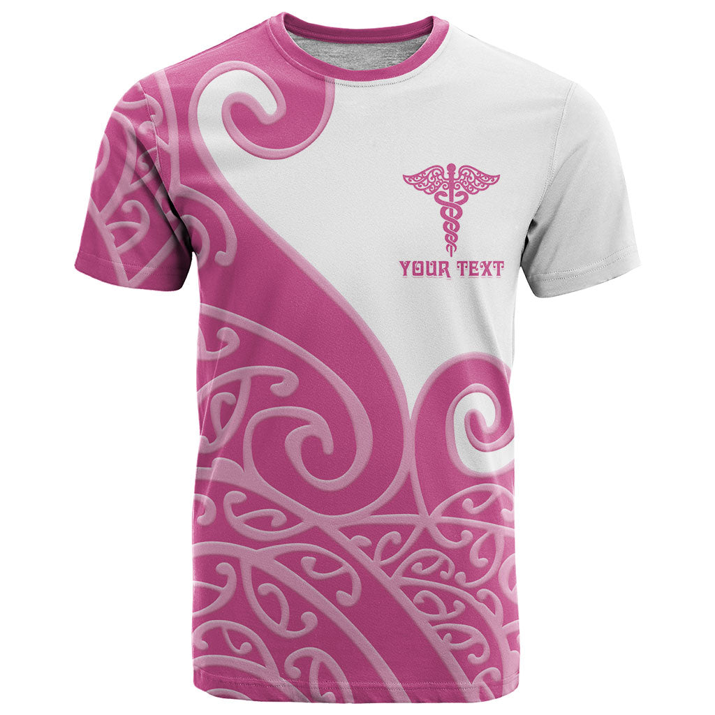 Personalised New Zealand Nurse T Shirt Maori Koru Pink Version