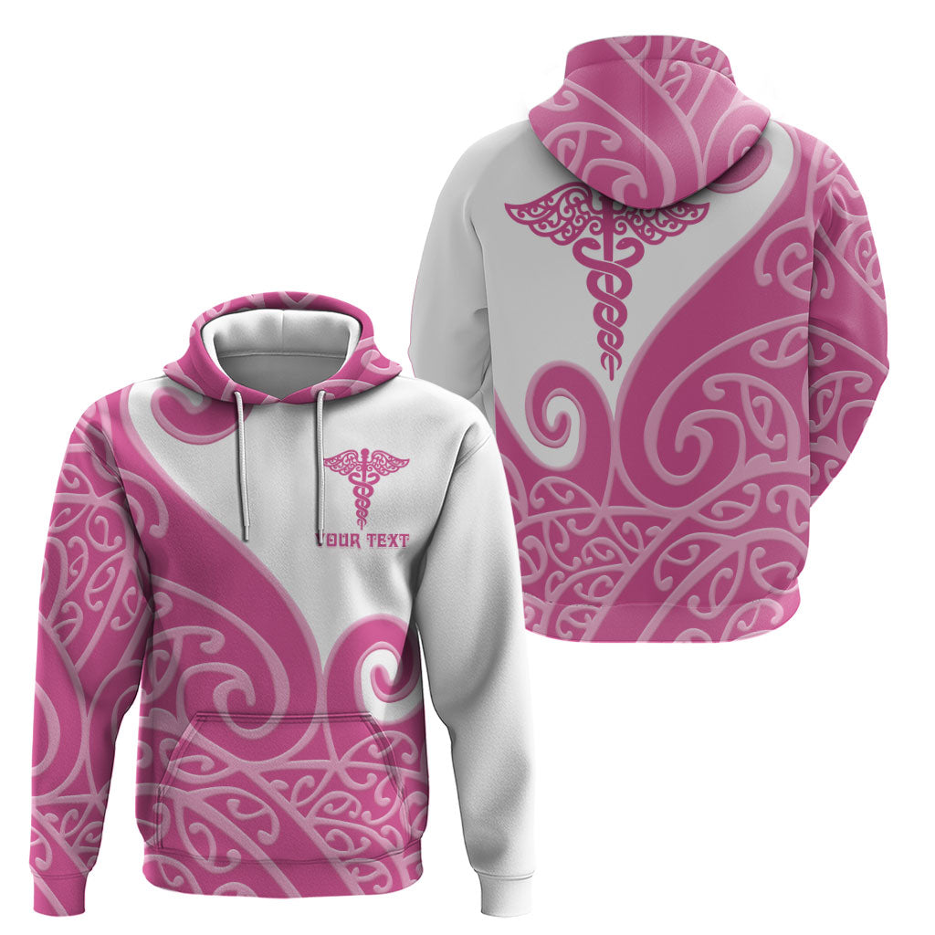 Personalised New Zealand Nurse Zip Hoodie Maori Koru Pink Version