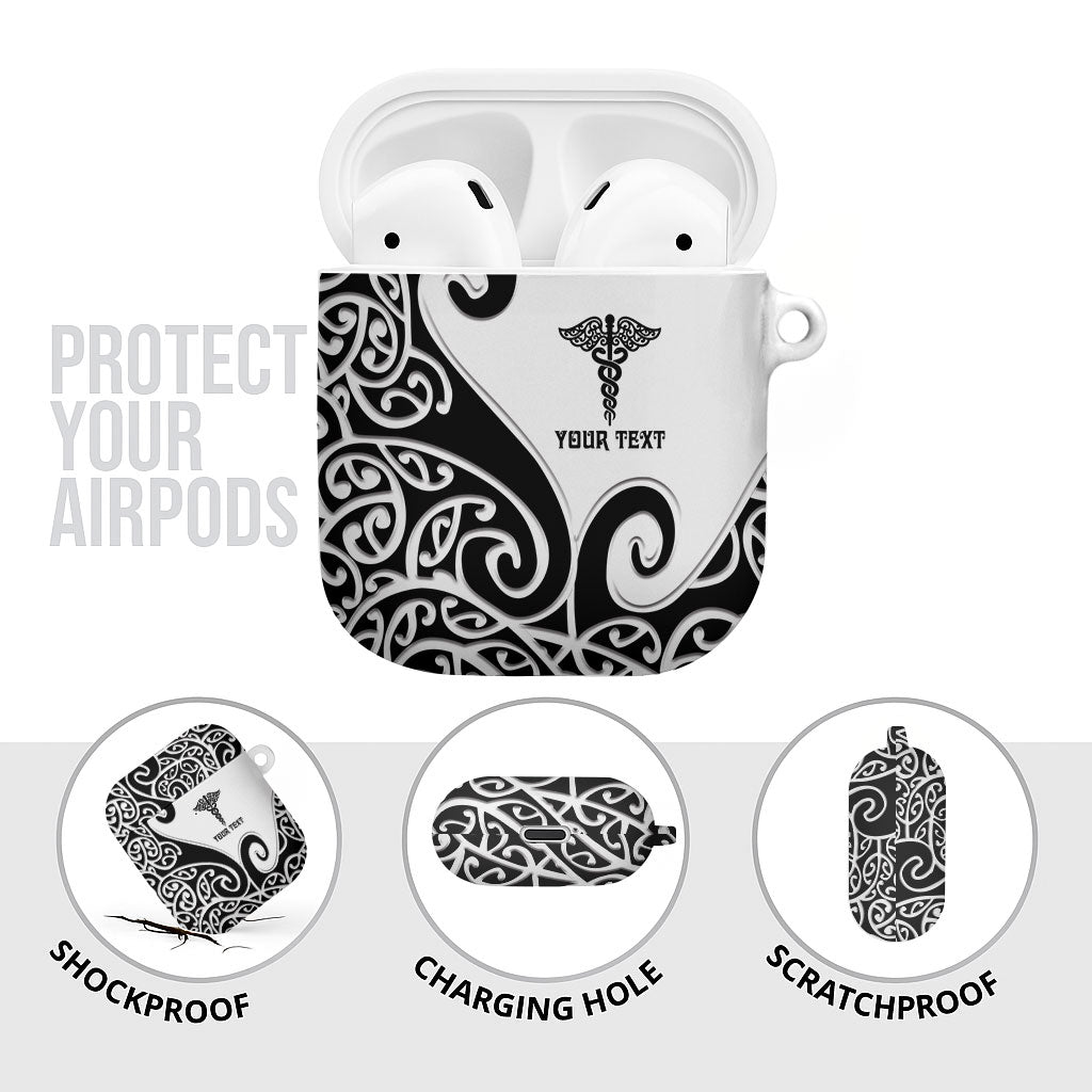 Personalised New Zealand Nurse AirPods Case Maori Koru Black Version