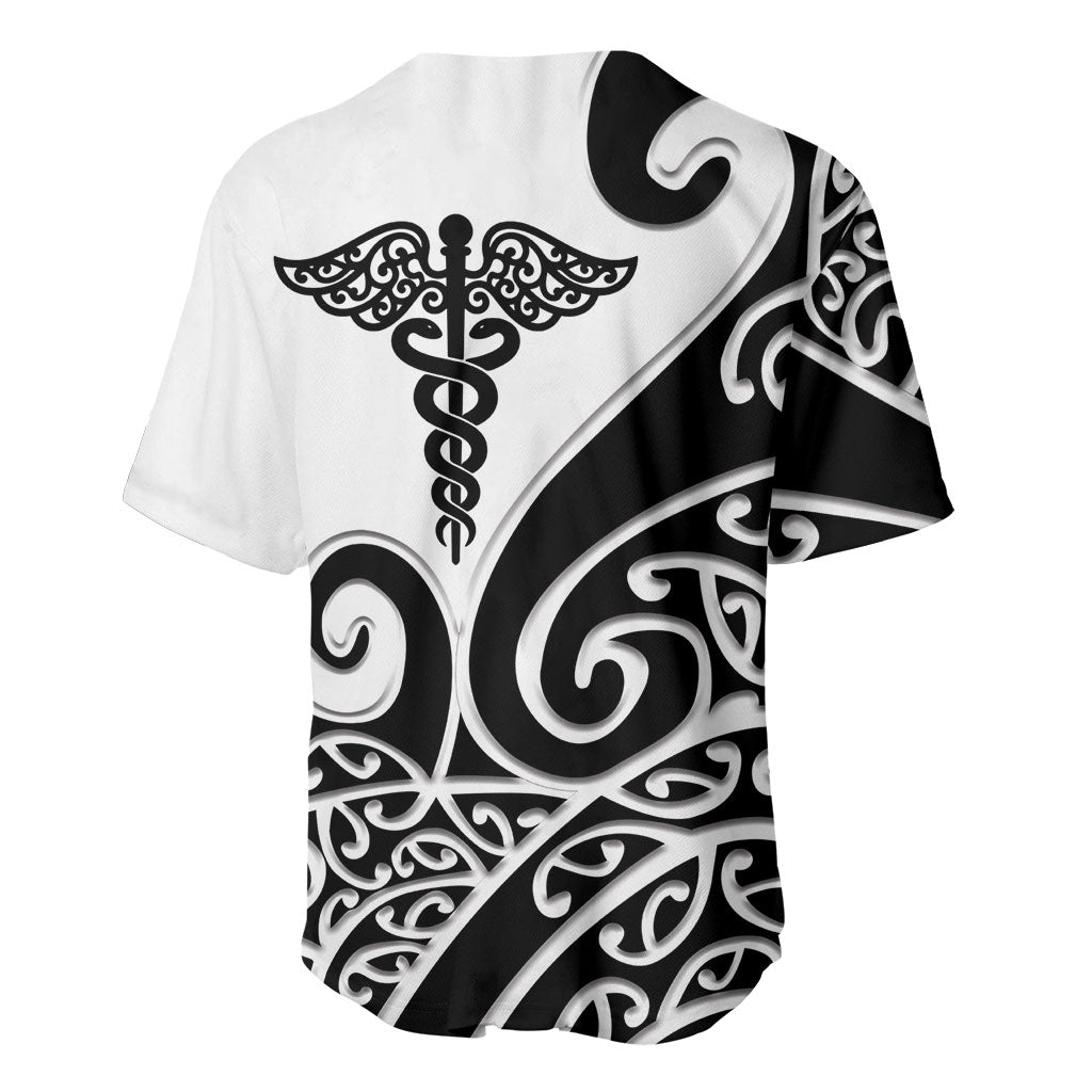 Personalised New Zealand Nurse Baseball Jersey Maori Koru Black Version