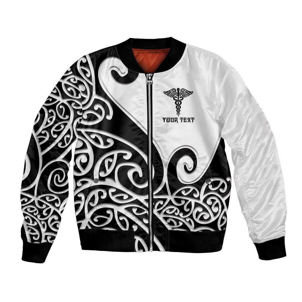 Personalised New Zealand Nurse Bomber Jacket Maori Koru Black Version LT05 Unisex Black - Polynesian Pride