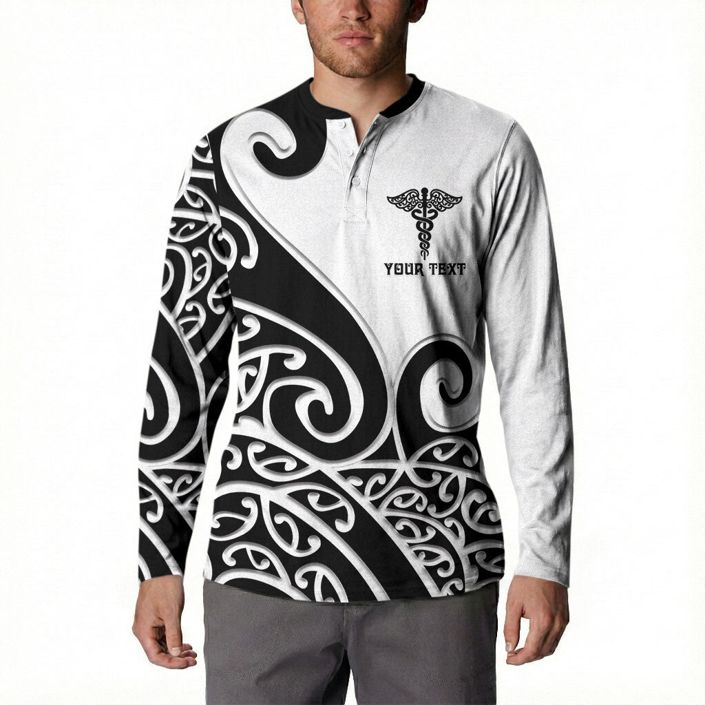 Personalised New Zealand Nurse Button Sweatshirt Maori Koru Black Version