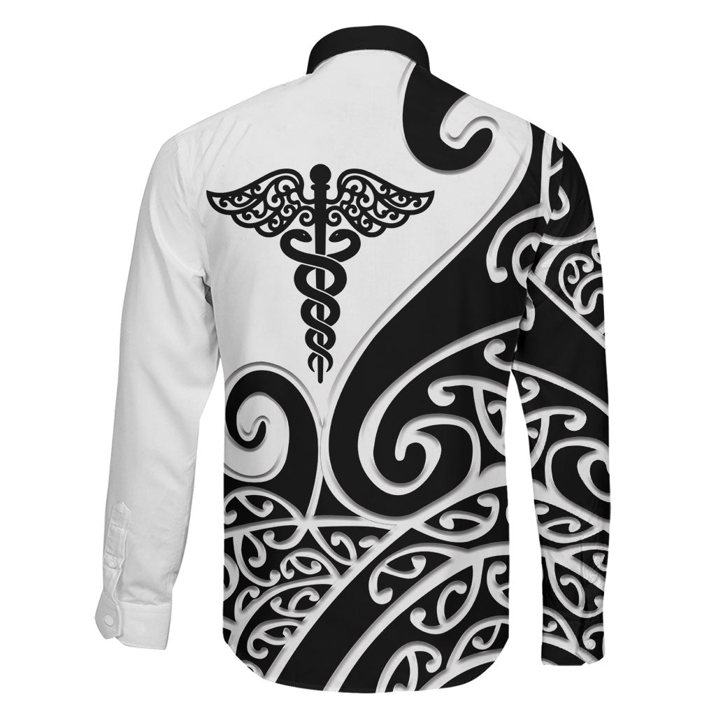 Personalised New Zealand Nurse Family Matching Long Sleeve Bodycon Dress and Hawaiian Shirt Maori Koru Black Version