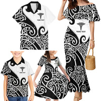 Personalised New Zealand Nurse Family Matching Mermaid Dress and Hawaiian Shirt Maori Koru Black Version