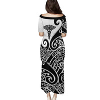 Personalised New Zealand Nurse Family Matching Puletasi and Hawaiian Shirt Maori Koru Black Version