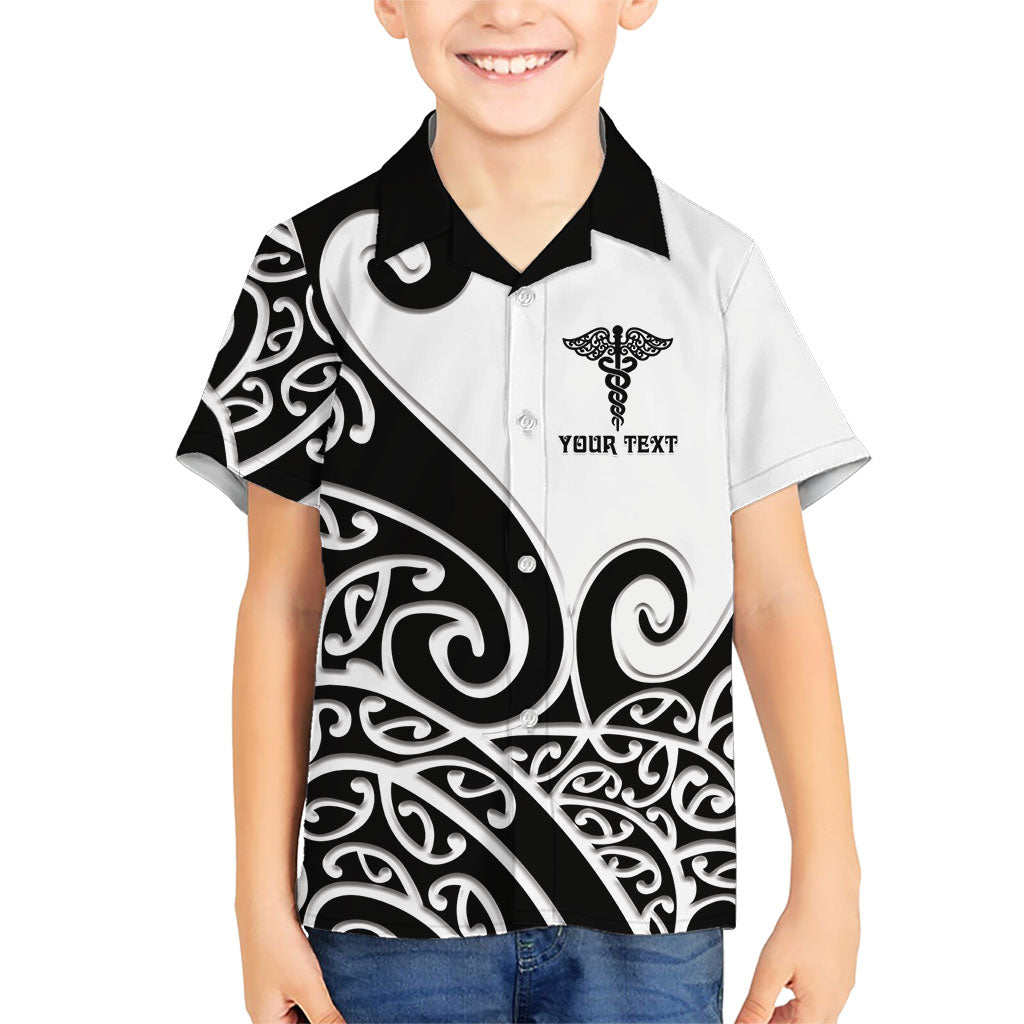 Personalised New Zealand Nurse Family Matching Puletasi and Hawaiian Shirt Maori Koru Black Version