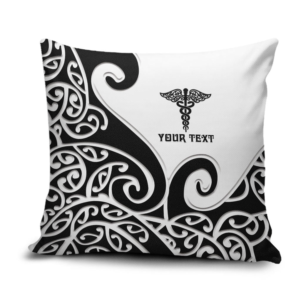 Personalised New Zealand Nurse Pillow Cover Maori Koru Black Version LT05 Black - Polynesian Pride